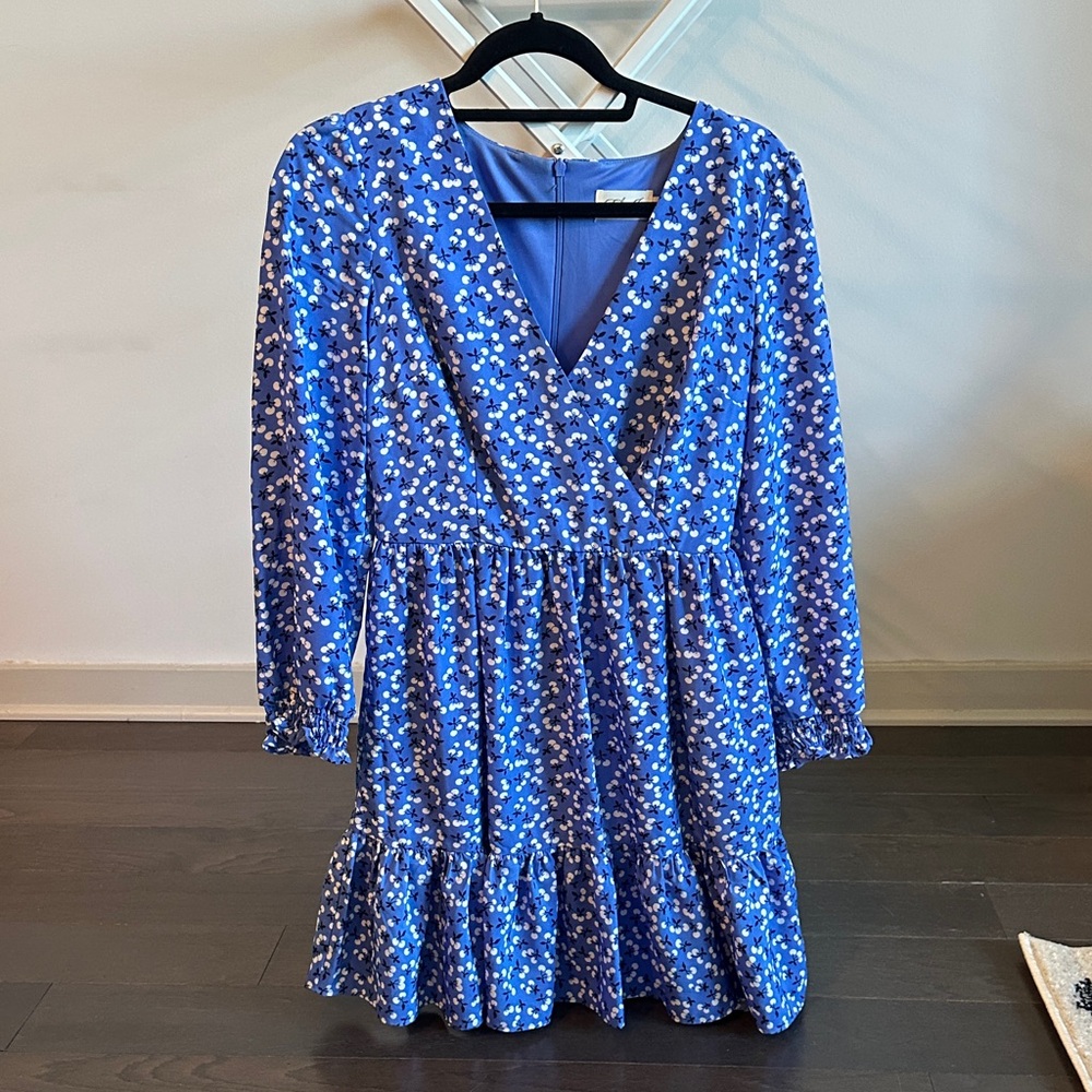 Eliza J Blue and White Floral Long Sleeve Dress